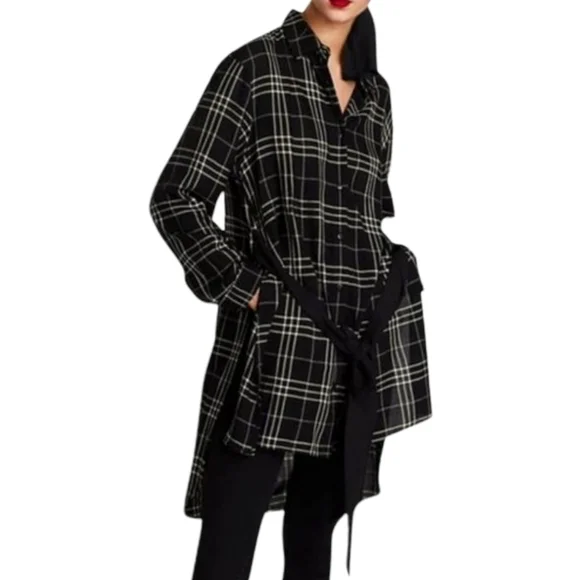 Zara trafaluc women's plaid long sleeve tunic top - Picture 1 of 16